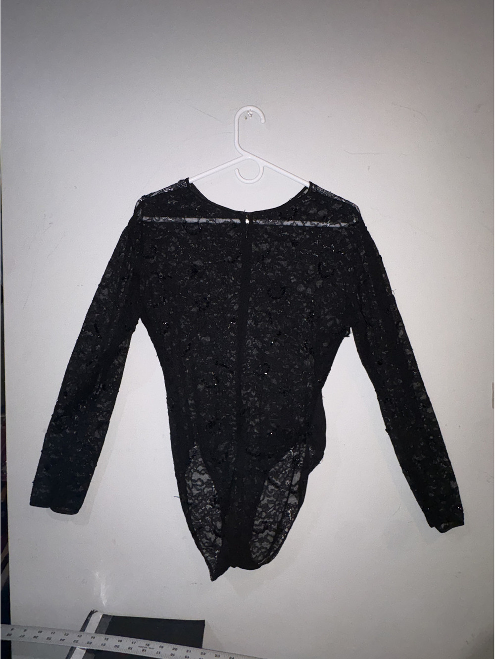 Black Lace Long Sleeve Bodysuit with Sequin Detail